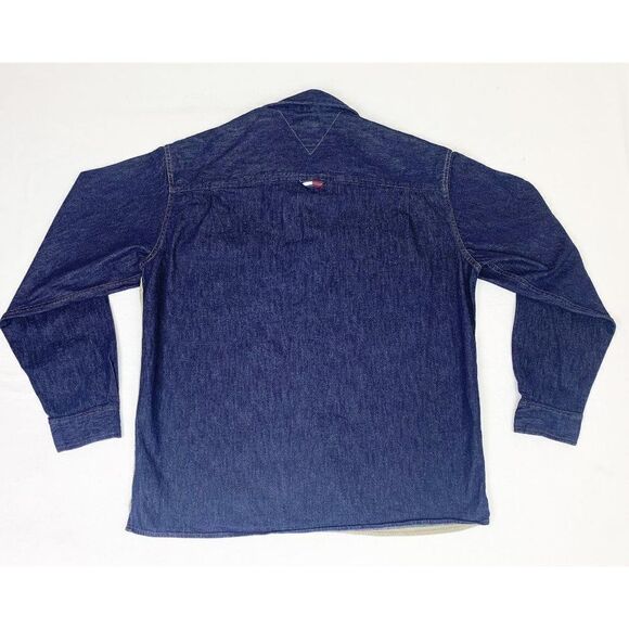 Vintage Tommy Hilfiger Jeans Shirt Large Blue Denim Corduroy Color Block - Picture 2 of 7